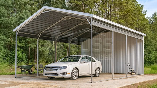 20'x20'x8' Metal Carport with Back End Wall